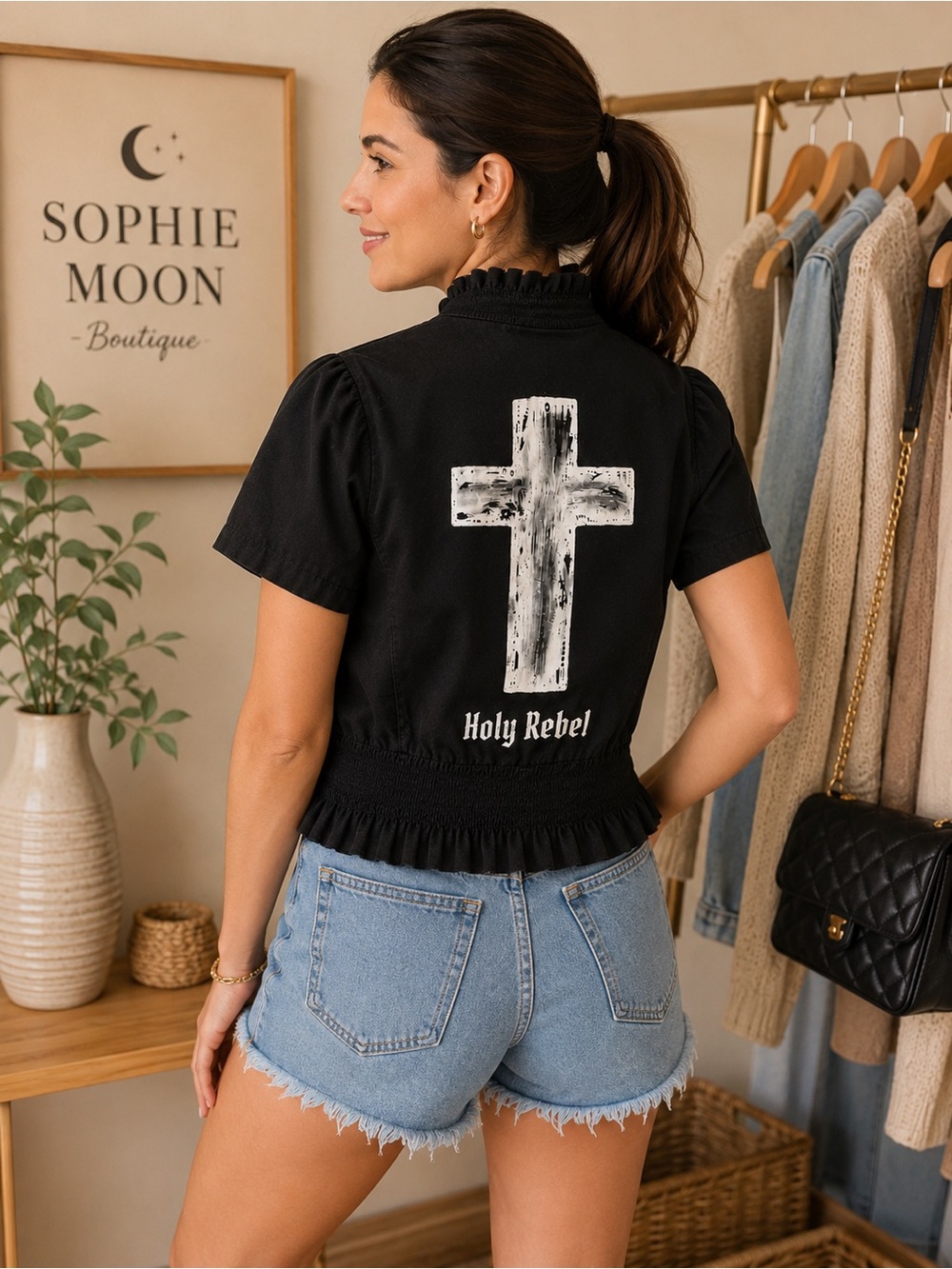 Holy Rebel Hand-Painted Cropped Jacket - One of a Kind  Size M